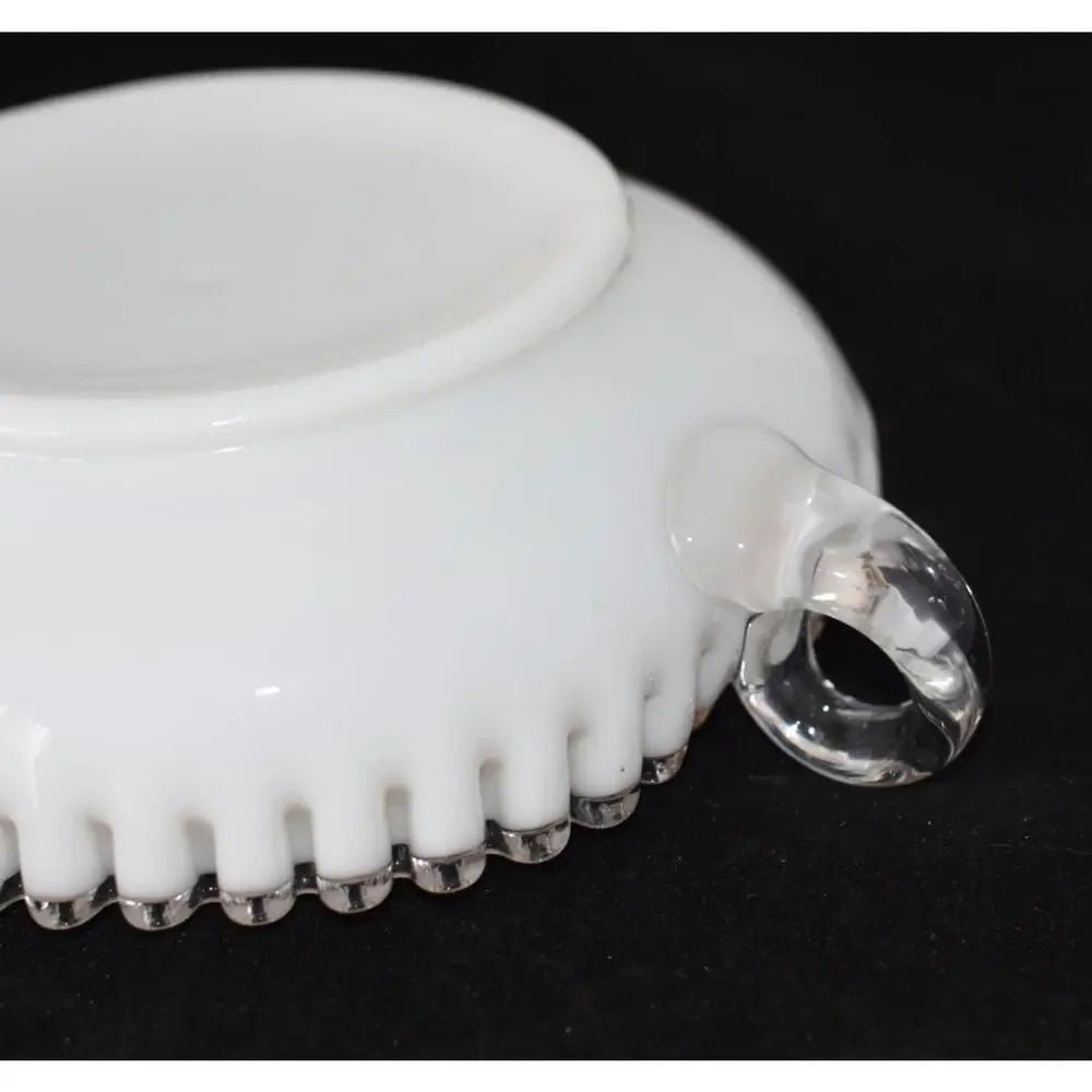 Fenton Silver Crest White Milk Glass Ruffled Edge Heart Candy Dish